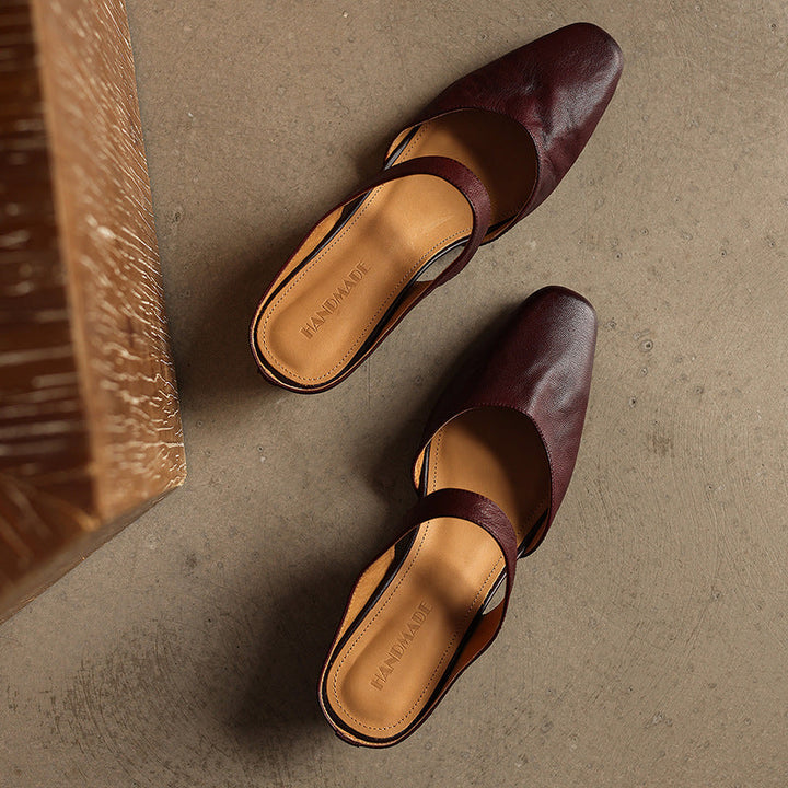 Margaret | Square-Toe Leather Wedge Mules