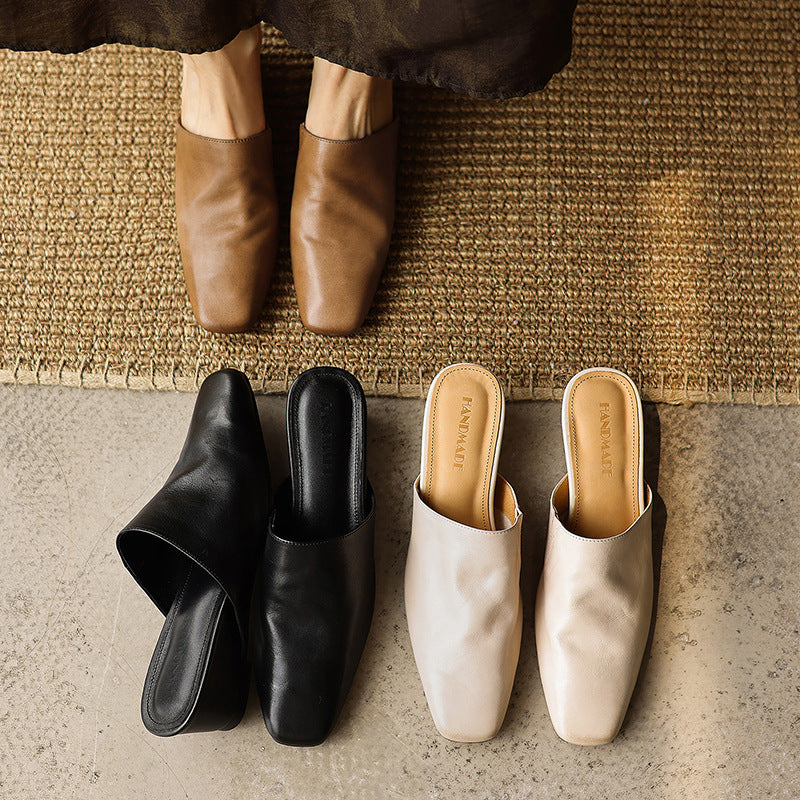 Leather wedge mule, angled wedge view