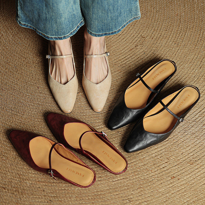Rosalyn | Round-Toe Leather Flat Mules