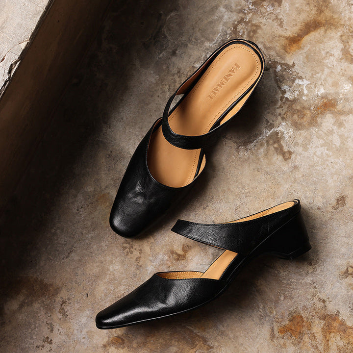 Margaret | Square-Toe Leather Wedge Mules