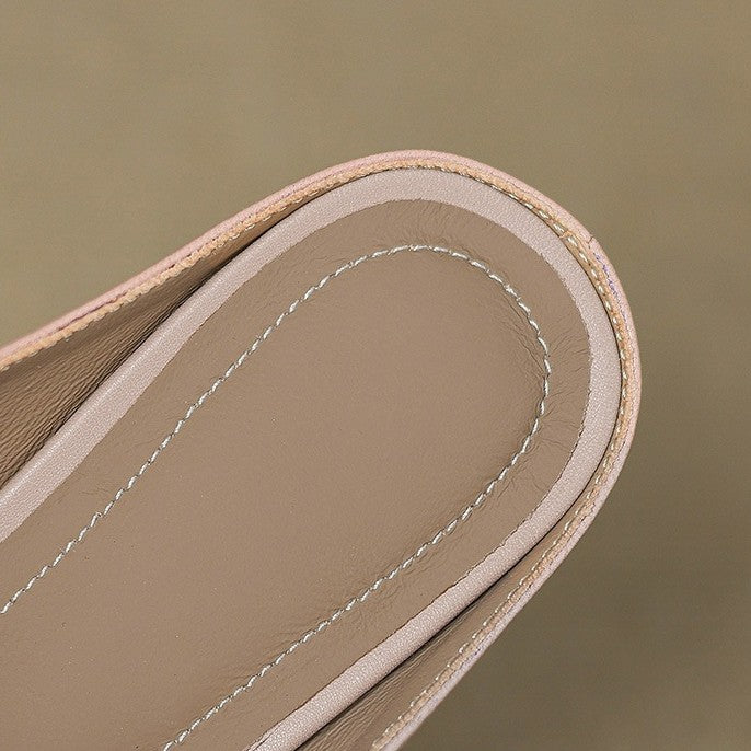 Penelope | Bow T-Bar Leather Heeled Mules