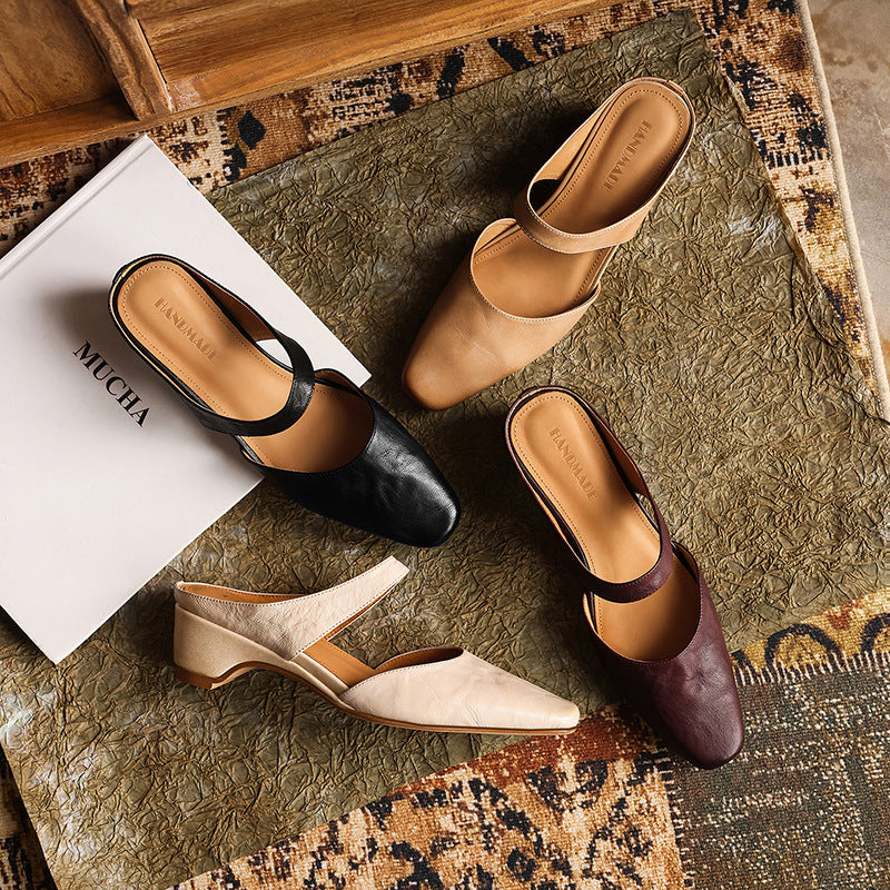 Margaret | Square-Toe Leather Wedge Mules