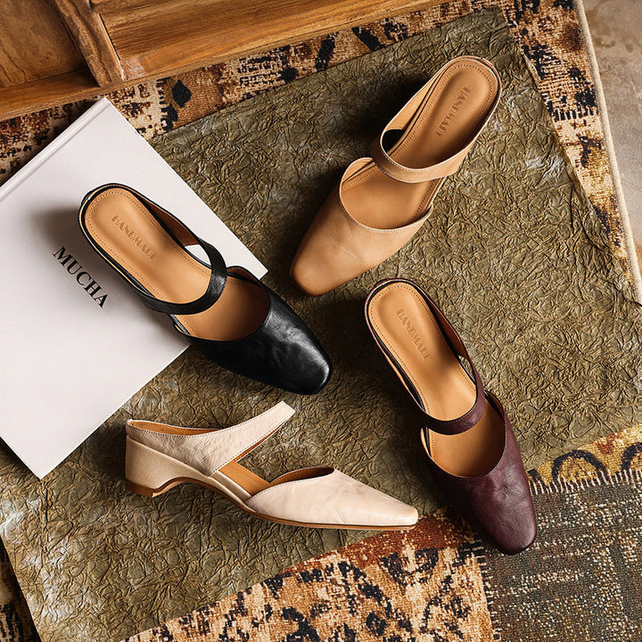 Margaret | Square-Toe Leather Wedge Mules
