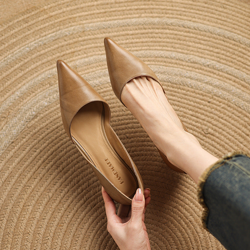 Vivian | Pointed Leather Kitten Heels