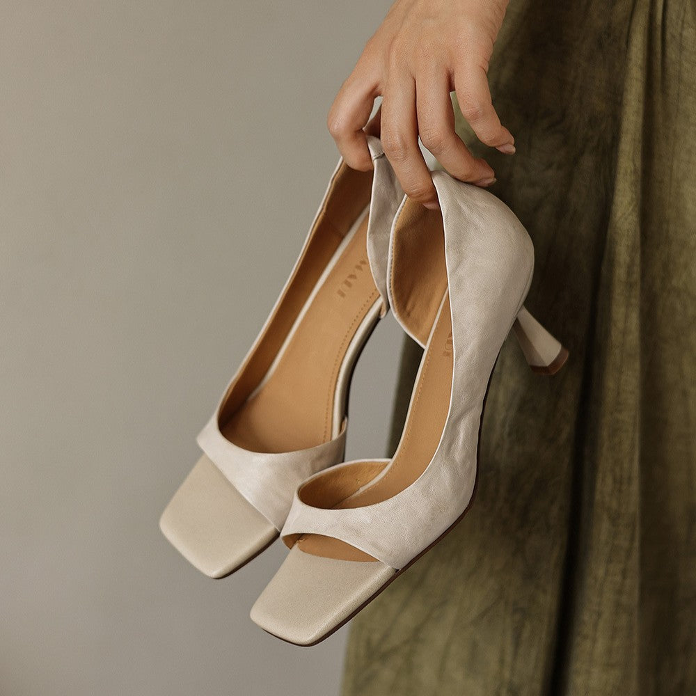 Juliette | Square-Toe Leather Heeled Sandals