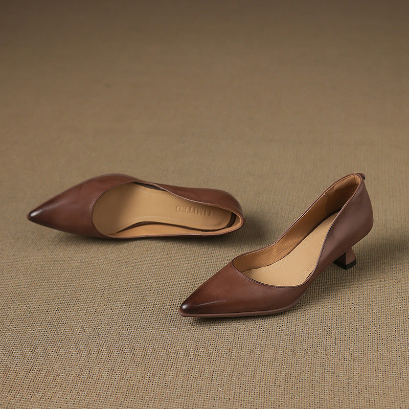 Adeline | Pointed Leather Kitten Heels