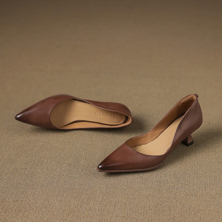 Adeline | Pointed Leather Kitten Heels