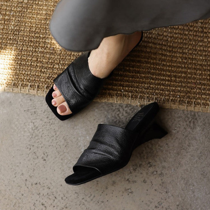 Sylvia | Wide-Strap Leather Heeled Sandal Mules