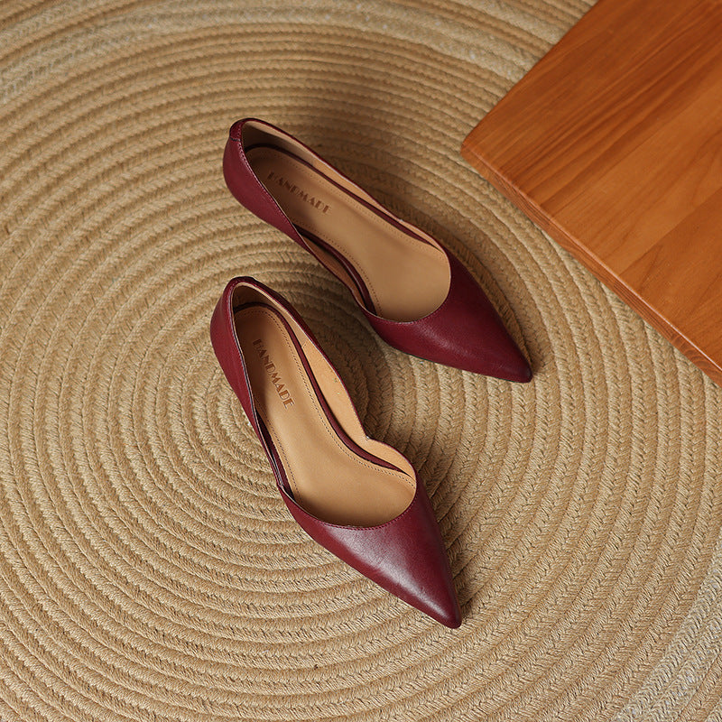 Vivian | Pointed Leather Kitten Heels