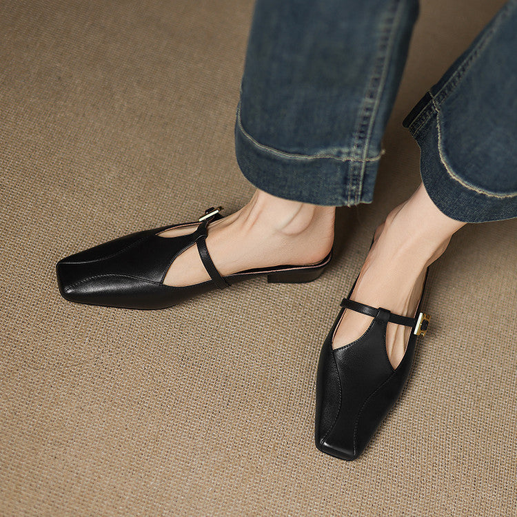 Lydia | Square-Toe Leather Heeled Mules