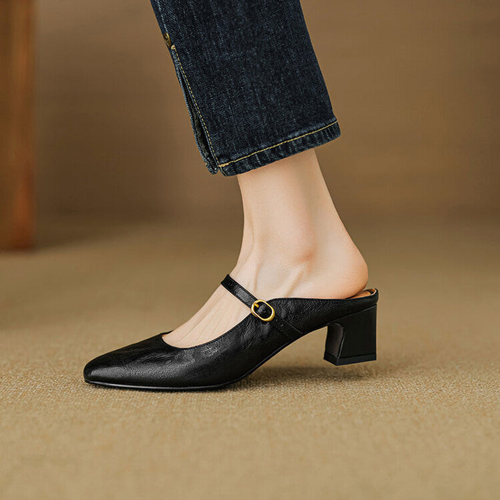 Felicity | Strap Leather Heeled Mules