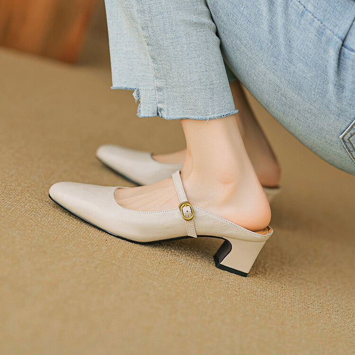 Felicity | Strap Leather Heeled Mules