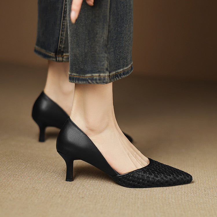 Amber Tan Rosanne heels photographed from above