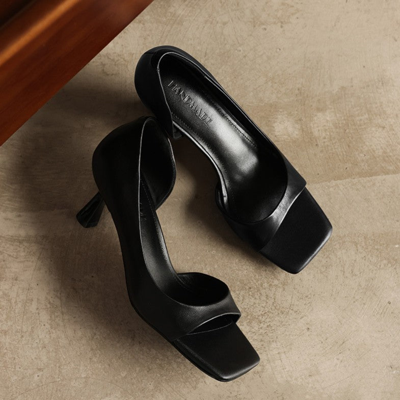Juliette | Square-Toe Leather Heeled Sandals