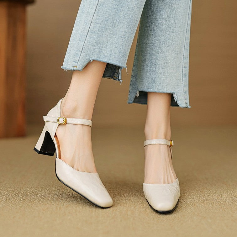 Charlene | Square-Toe Leather d'Orsay Heels