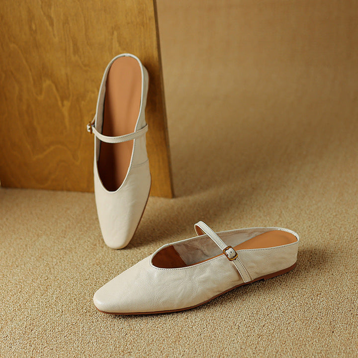 Simone strap leather flat mules, full pair view