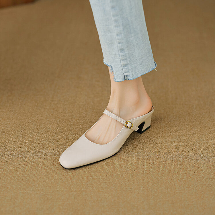 Felicity | Strap Leather Heeled Mules