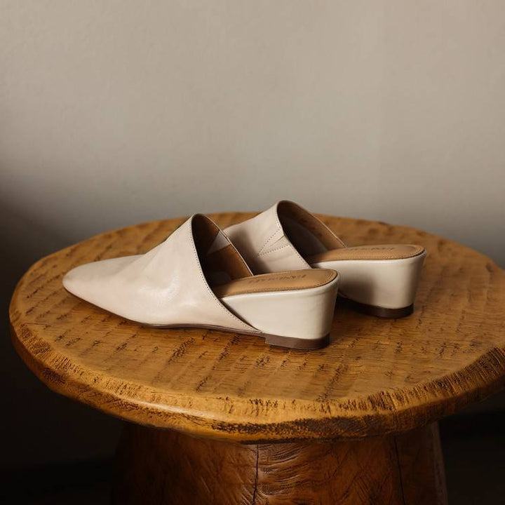 Genevieve | Square-Toe Leather Wedge Mules