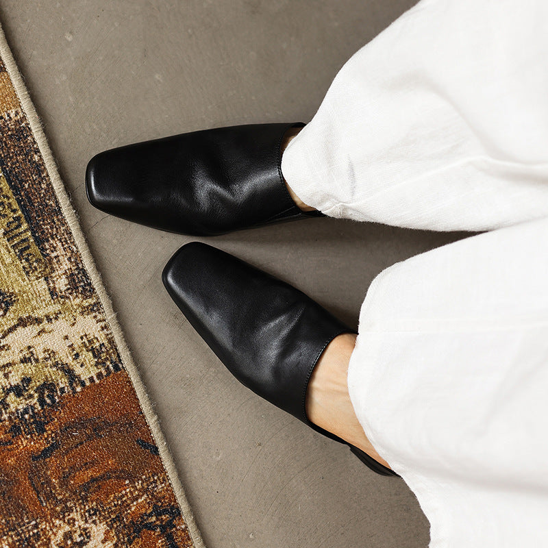 Genevieve | Square-Toe Leather Wedge Mules