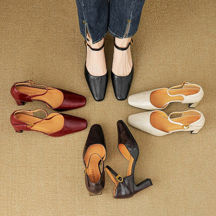Charlene | Square-Toe Leather d'Orsay Heels