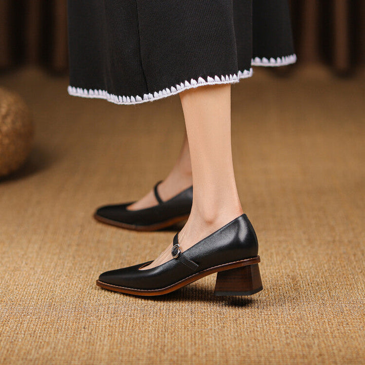 Antoinette | Square-Toe Leather Mary-Jane Heels