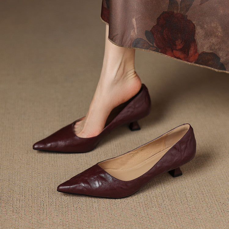 Marion pointed leather low pump, three-quarter view