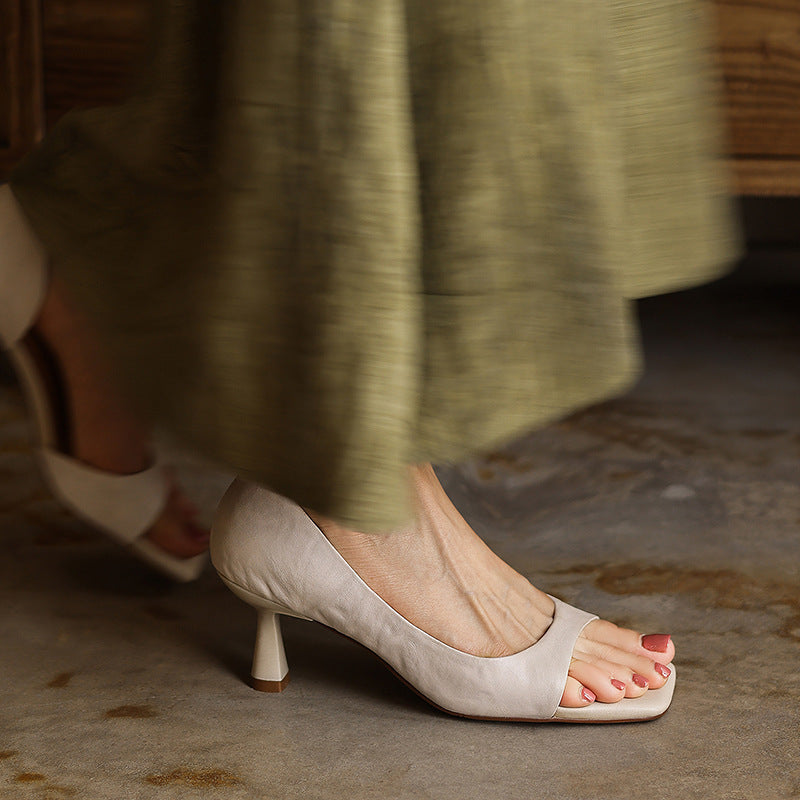 Juliette | Square-Toe Leather Heeled Sandals