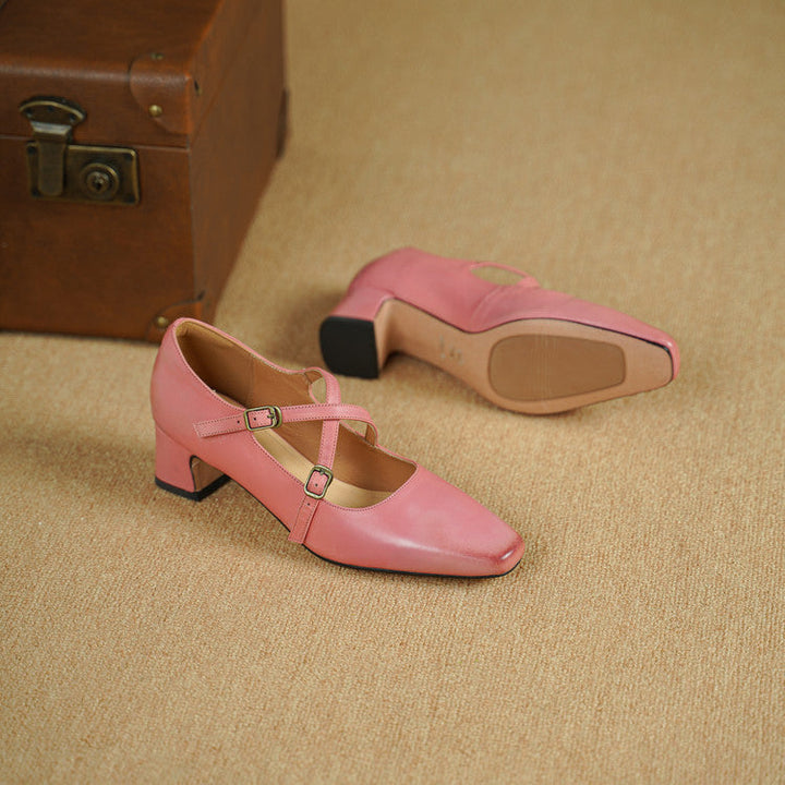 Sole and heel detail of Deborah leather Mary-Jane heels