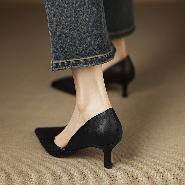 Amber Tan Rosanne woven heels styled for dinner