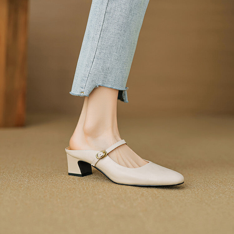 Felicity strap leather heeled mules, full pair view