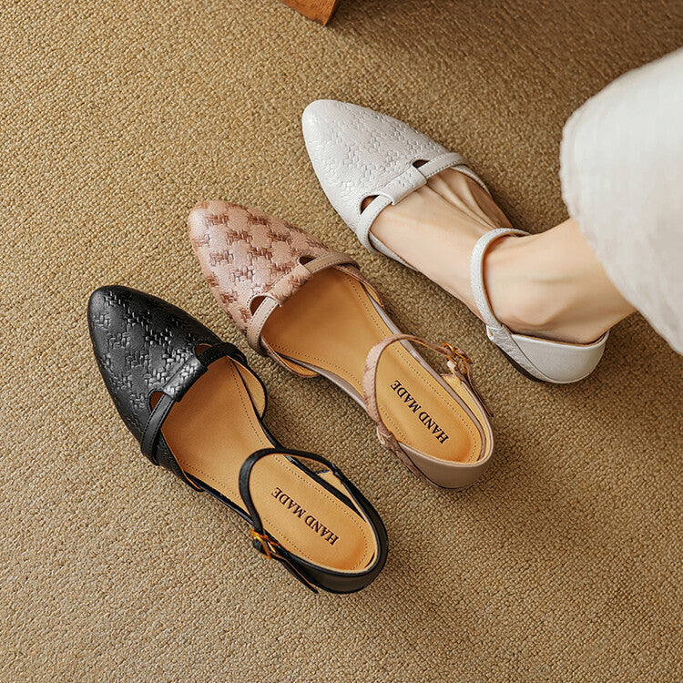 Noir Black woven leather Mary-Janes, angled studio shot