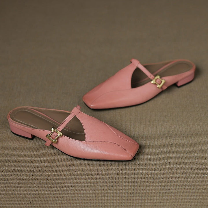 Lydia square-toe leather heeled mules, all three colors