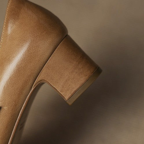 Theodora strap leather block heels, full pair view