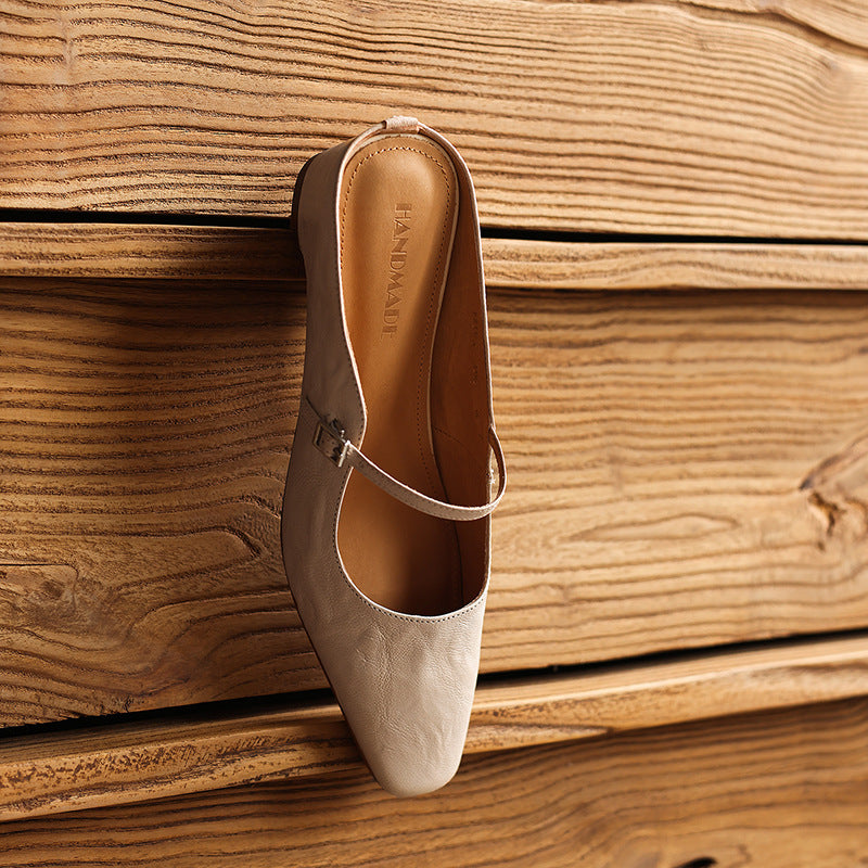 Camille | Square-Toe Leather Heeled Mules