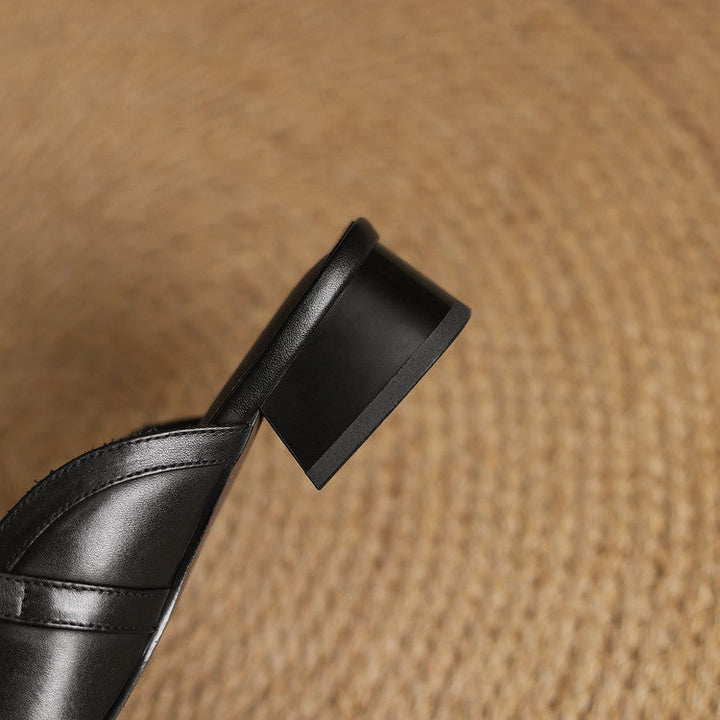 Edith | Square-Toe T-Strap Leather Mules