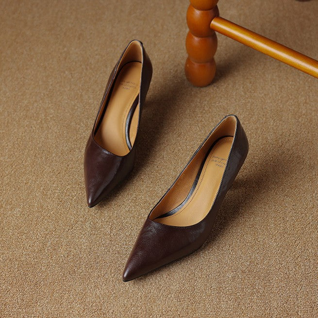 Wine Red lambskin pump, side view of 3-inch heel