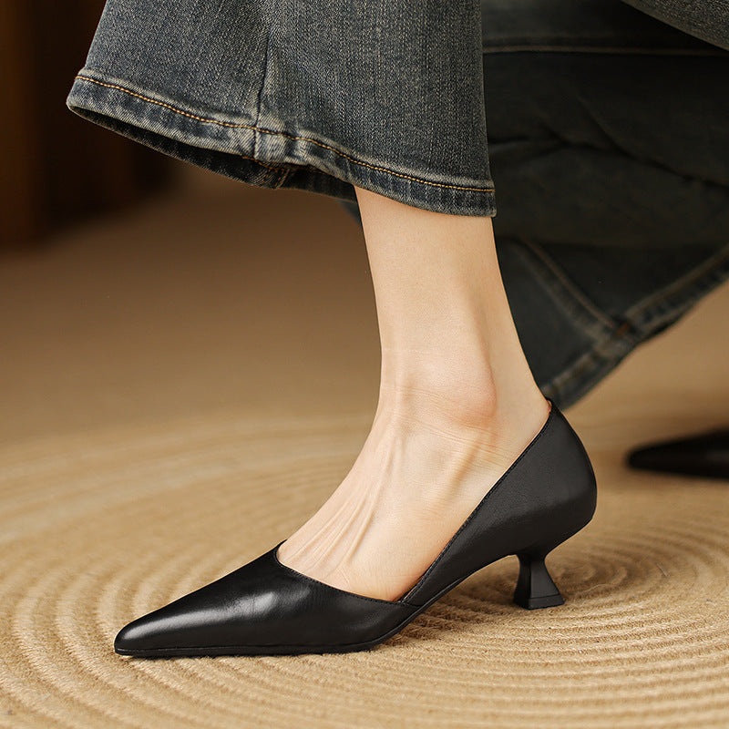Vivian | Pointed Leather Kitten Heels