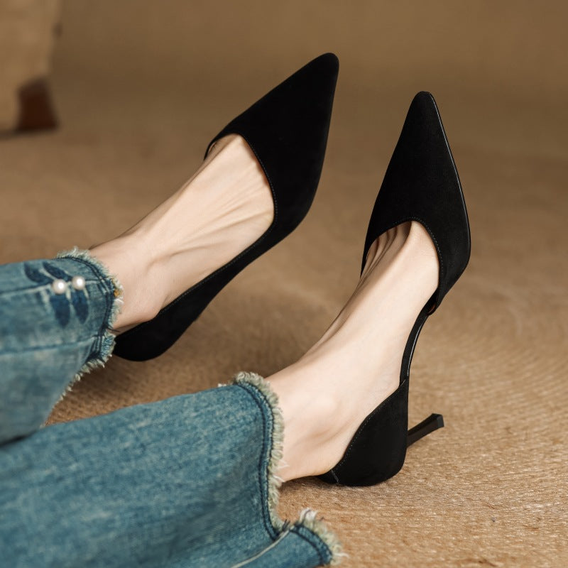 Soft Ivory leather d'Orsay pump, side view of 2.5-inch heel