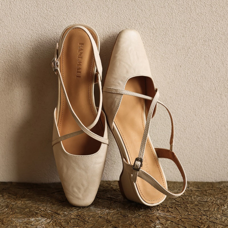 Rosemary | Cross-Strap Leather Slingback Heels