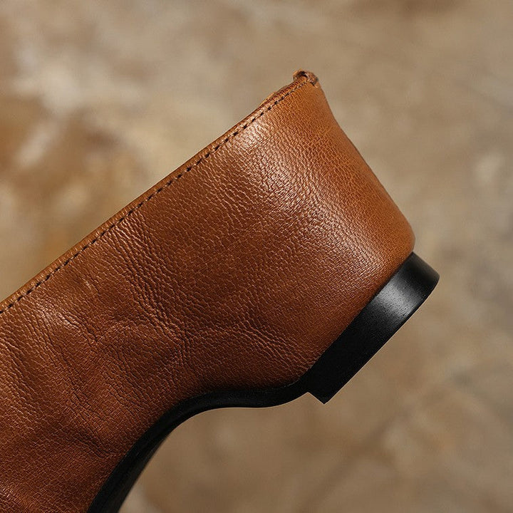 Camille | Square-Toe Leather Heeled Mules