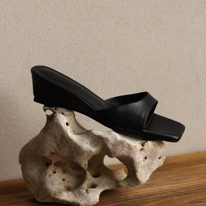 Bernadette | Square-Toe Leather Wedge Mules