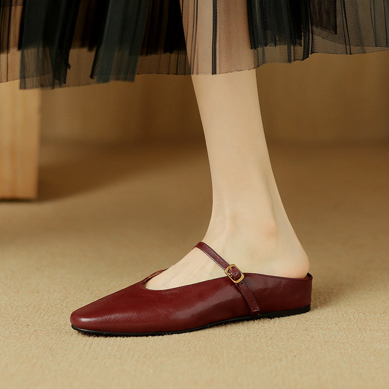 Simone strap leather flat mule, three-quarter view