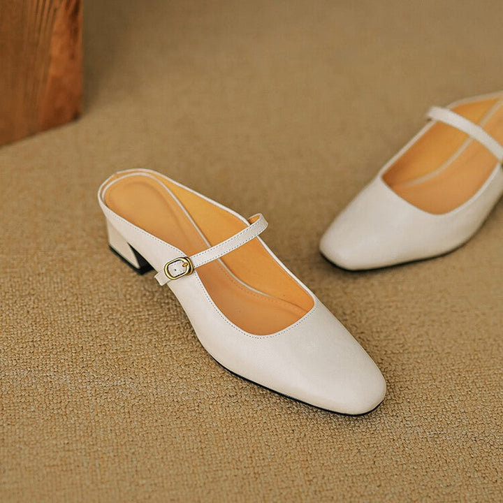 Felicity | Strap Leather Heeled Mules