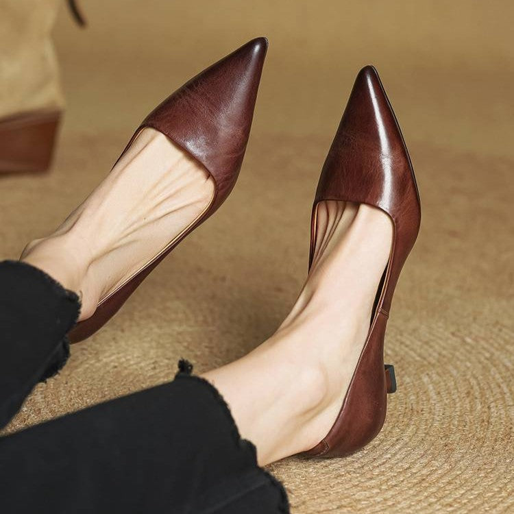 Eleanor | Pointed Leather Kitten Heels