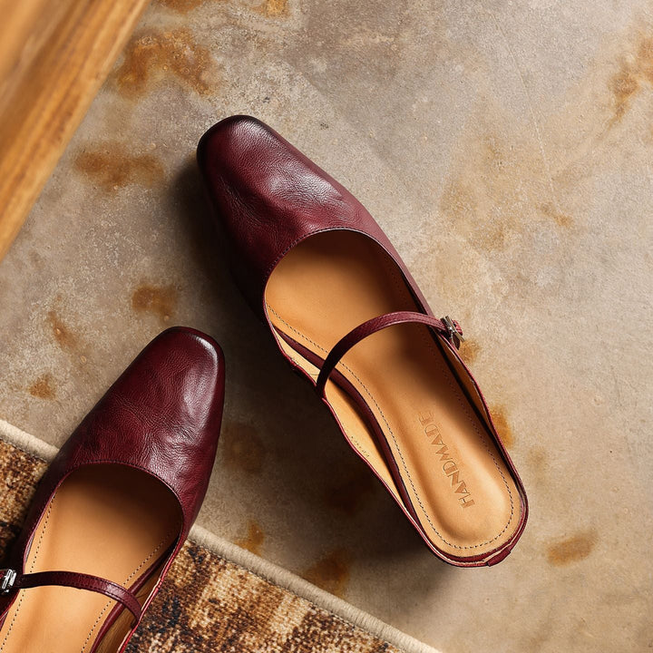 Camille | Square-Toe Leather Heeled Mules