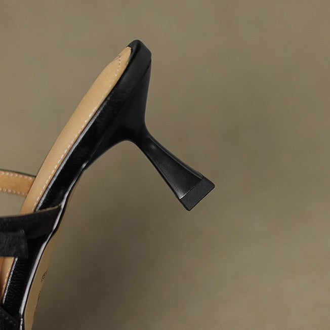 Estelle | Pointed Leather T-Bar Slingback Heels