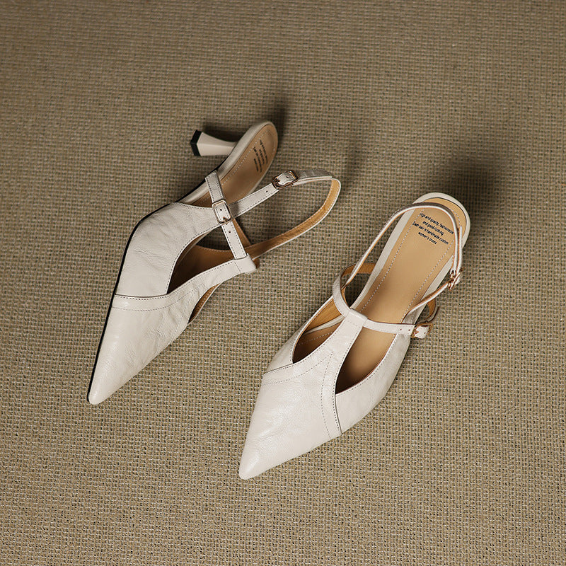 Estelle | Pointed Leather T-Bar Slingback Heels
