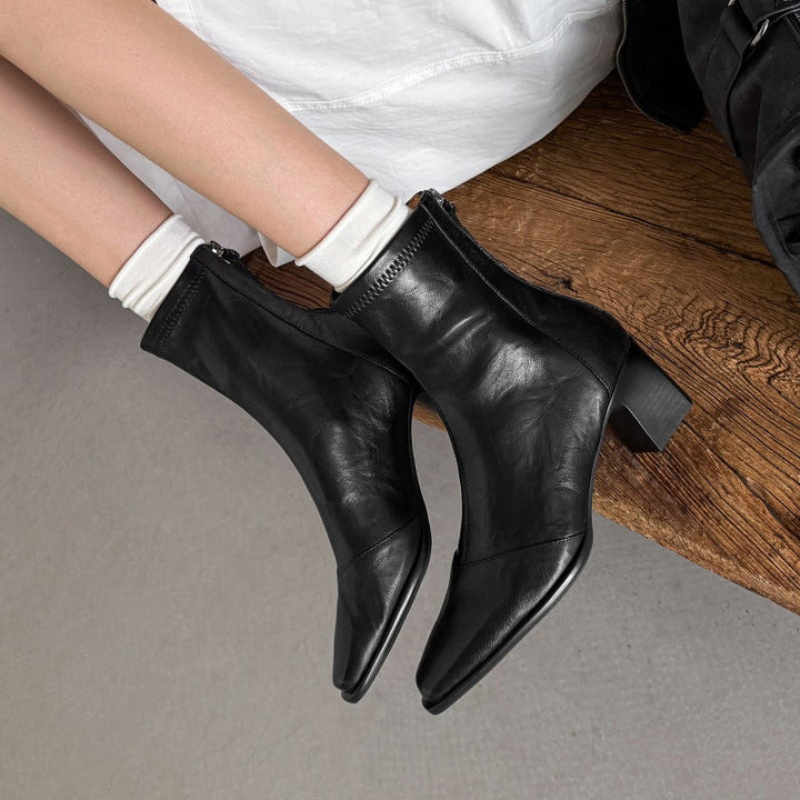 Elara Square-Toe Leather Ankle Boots