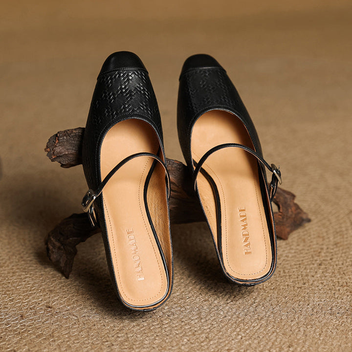Cecilia | Strap Leather Heeled Mules