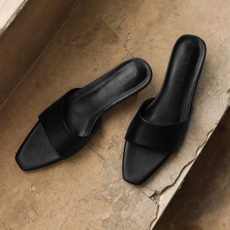 Nadine | Square-Toe Leather Wedge Mules